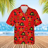 Helmet & Axe Firefighter Hawaiian Golf Shirt print before personalizing, front view