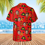 Helmet & Axe Firefighter Hawaiian Golf Shirt with custom faces, back view