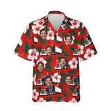 Hibiscus Big Rig Trucker Hawaiian Shirt personalized with printed faces, front view