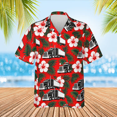 Hibiscus Big Rig Trucker Hawaiian Shirt print before personalizing, front view