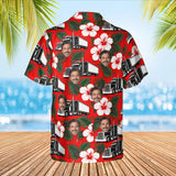 Hibiscus Big Rig Trucker Hawaiian Shirt with custom faces, back view