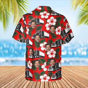 Hibiscus Big Rig Trucker Hawaiian Shirt with custom faces, back view