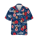 Hibiscus Shark Hawaiian Shirt personalized with printed faces, front view