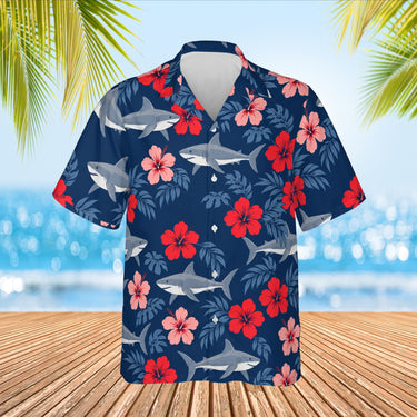 Hibiscus Shark Hawaiian Shirt print before personalizing, front view