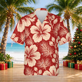 Hibiscus Woodcut Christmas Hawaiian shirt print before personalizing, front view