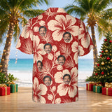 Hibiscus Woodcut custom Christmas Hawaiian shirt with photos, back view