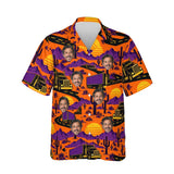Highway Sunset Trucker Hawaiian Shirt personalized with printed faces, front view