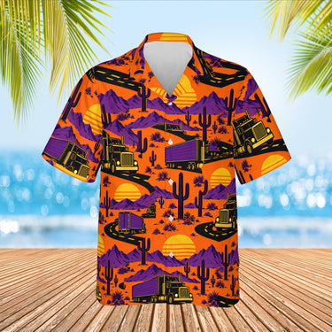 Highway Sunset Trucker Hawaiian Shirt print before personalizing, front view