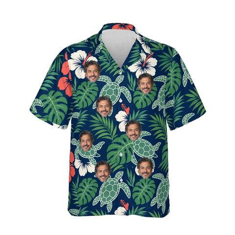 Honu Turtle Aloha Shirt personalized with printed faces, front view