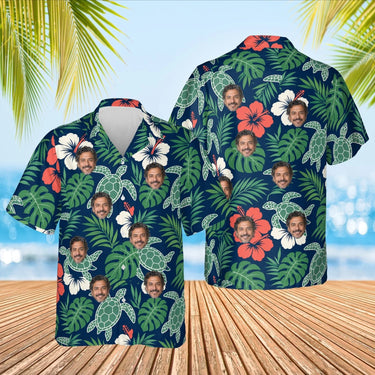 Honu Turtle Aloha Shirt with custom faces, front and back