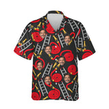 Hose & Ladder Firefighter Hawaiian Shirt personalized with printed faces, front view