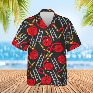 Hose & Ladder Firefighter Hawaiian Shirt print before personalizing, front view