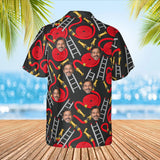 Hose & Ladder Firefighter Hawaiian Shirt with custom faces, back view