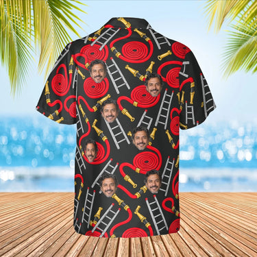 Hose & Ladder Firefighter Hawaiian Shirt with custom faces, back view