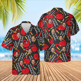 Hose & Ladder Firefighter Hawaiian Shirt with custom faces, front and back