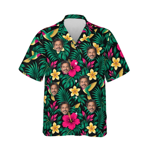 Hummingbird Caribbean Style Hawaiian Shirt personalized with printed faces, front view