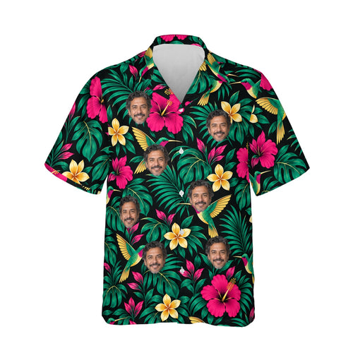 Hummingbird Caribbean Style Hawaiian Shirt personalized with printed faces, front view