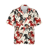 Ink Brush Mustang Horse Hawaiian Shirt personalized with printed faces, front view