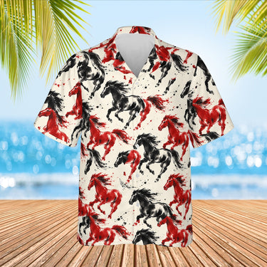 Ink Brush Mustang Horse Hawaiian Shirt print before personalizing, front view