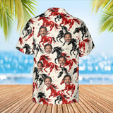 Ink Brush Mustang Horse Hawaiian Shirt with custom faces, back view