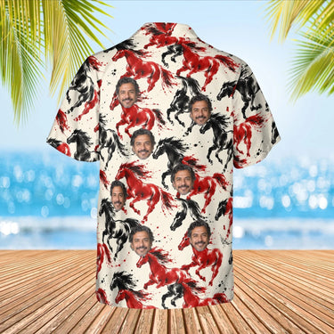 Ink Brush Mustang Horse Hawaiian Shirt with custom faces, back view
