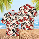 Ink Brush Mustang Horse Hawaiian Shirt with custom faces, front and back