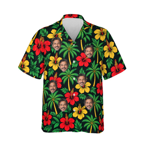 Island Colours Caribbean Style Hawaiian Shirt personalized with printed faces, front view
