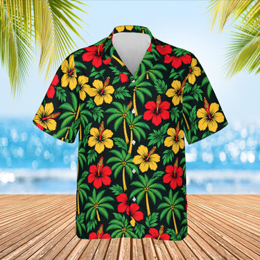 Island Colours Caribbean Style Hawaiian Shirt print before personalizing, front view
