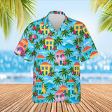 Island Houses Caribbean Style Hawaiian Shirt print before personalizing, front view