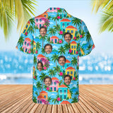 Island Houses Caribbean Style Hawaiian Shirt with custom faces, back view