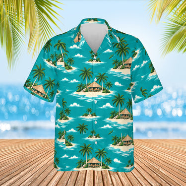 Island Hut Hawaiian Shirt print before personalizing, front view