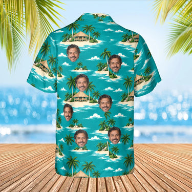 Island Hut Hawaiian Shirt with custom faces, back view