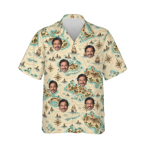 Island Map Hawaiian Shirt personalized with printed faces, front view