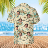 Island Map Hawaiian Shirt with custom faces, back view