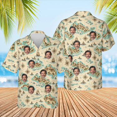 Island Map Hawaiian Shirt with custom faces, front and back