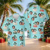 Island Snowglobe custom Christmas Hawaiian shirt with faces, front and back