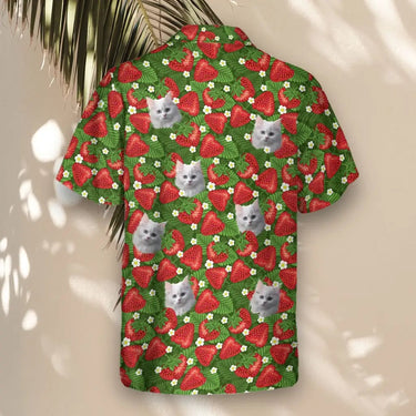 Juicy Strawberry Tropics custom Hawaiian shirt with photos, example 3