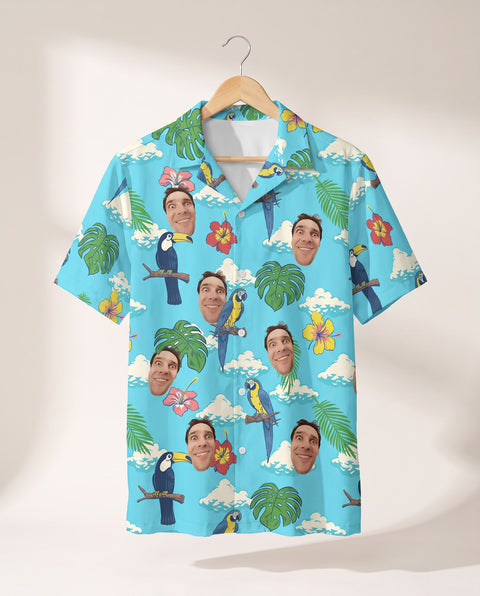 Jungle Bird Paradise personalized Hawaiian shirt printed with customer faces
