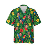 Jungle Parrot Tropical Hawaiian Shirt personalized with printed faces, front view