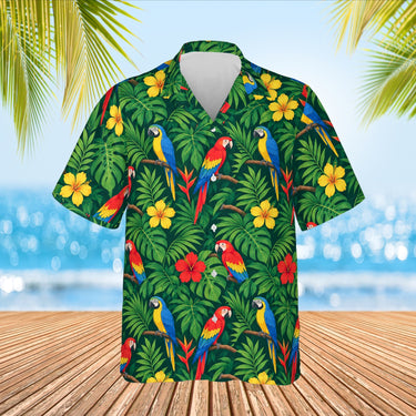 Jungle Parrot Tropical Hawaiian Shirt print before personalizing, front view
