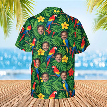 Jungle Parrot Tropical Hawaiian Shirt with custom faces, back view