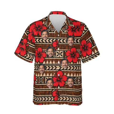 Kapa Hibiscus Aloha Shirt personalized with printed faces, front view