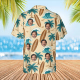Koa Surfboard Aloha Shirt with custom faces, back view