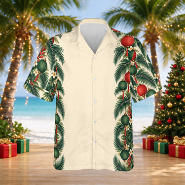 Lantern Palm Border Christmas Hawaiian shirt print before personalizing, front view