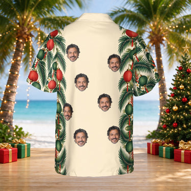 Lantern Palm Border custom Christmas Hawaiian shirt with photos, back view