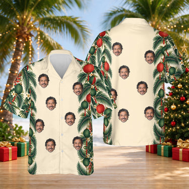 Lantern Palm Border custom Christmas Hawaiian shirt with faces, front and back