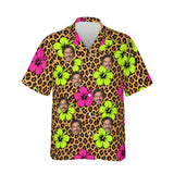 Leopard Clash Ugly Hawaiian Shirt personalized with printed faces, front view