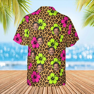 Leopard Clash Ugly Hawaiian Shirt with custom faces, back view
