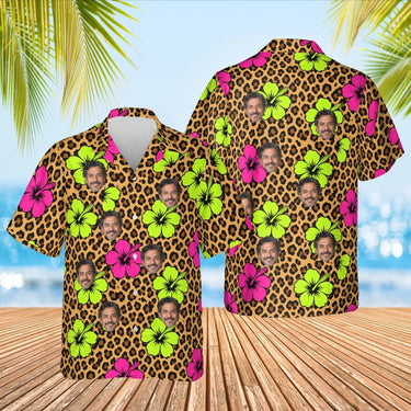 Leopard Clash Ugly Hawaiian Shirt with custom faces, front and back