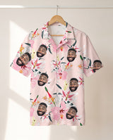Luxe Hibiscus Silk Tropical personalized Hawaiian shirt printed with customer faces